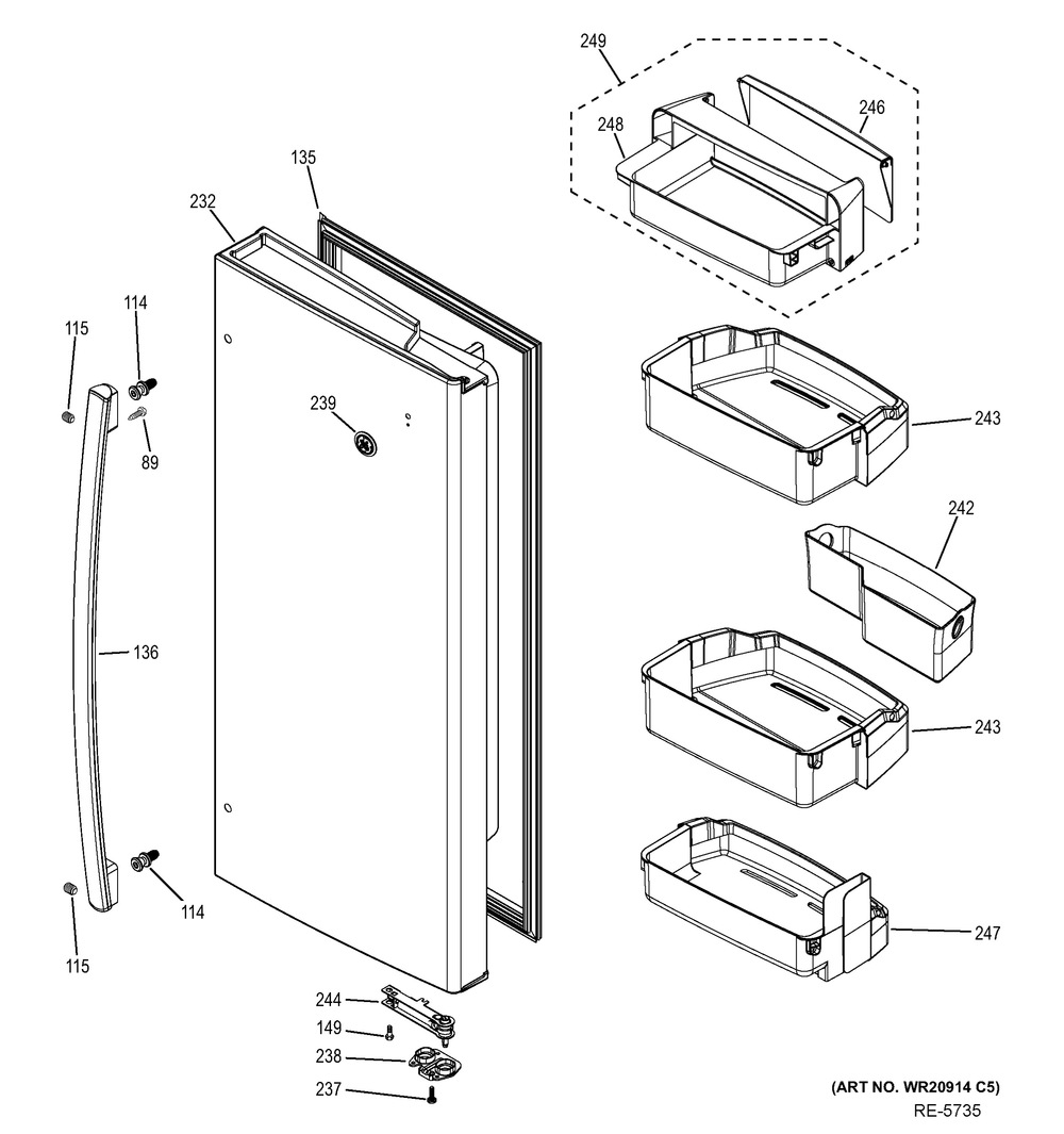 Ff Door Rh Diagram and Parts List for JCB730DF3BB  General Electric Range