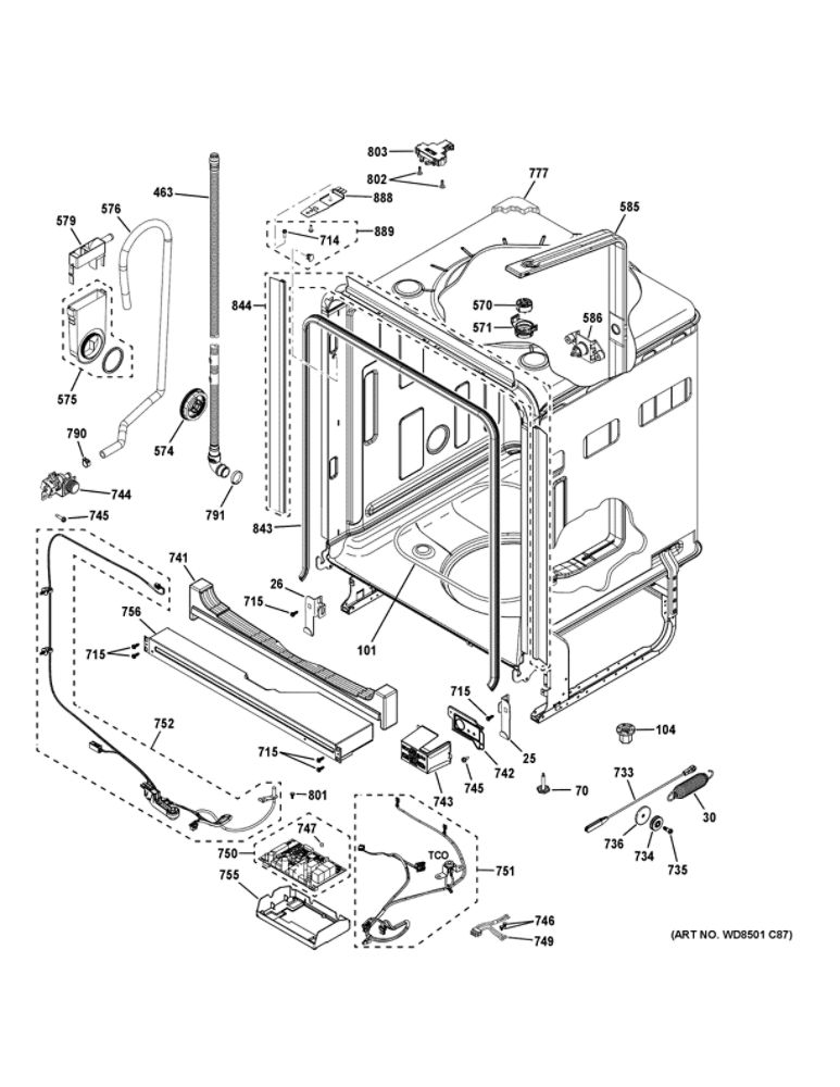 Body Parts 1 Diagram and Parts List for GDP665SYN5FS  General Electric Dishwasher