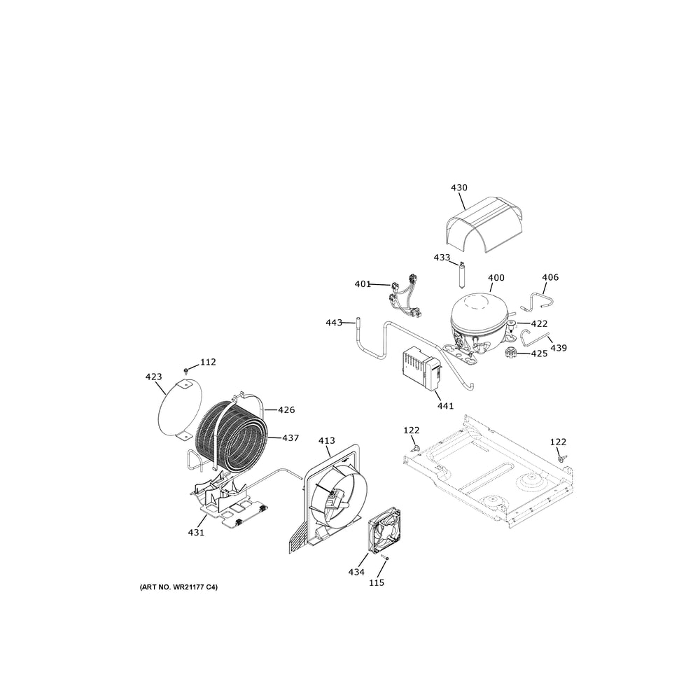 Machine Compartment Diagram and Parts List for ZIF361NBRDII  General Electric Freezer