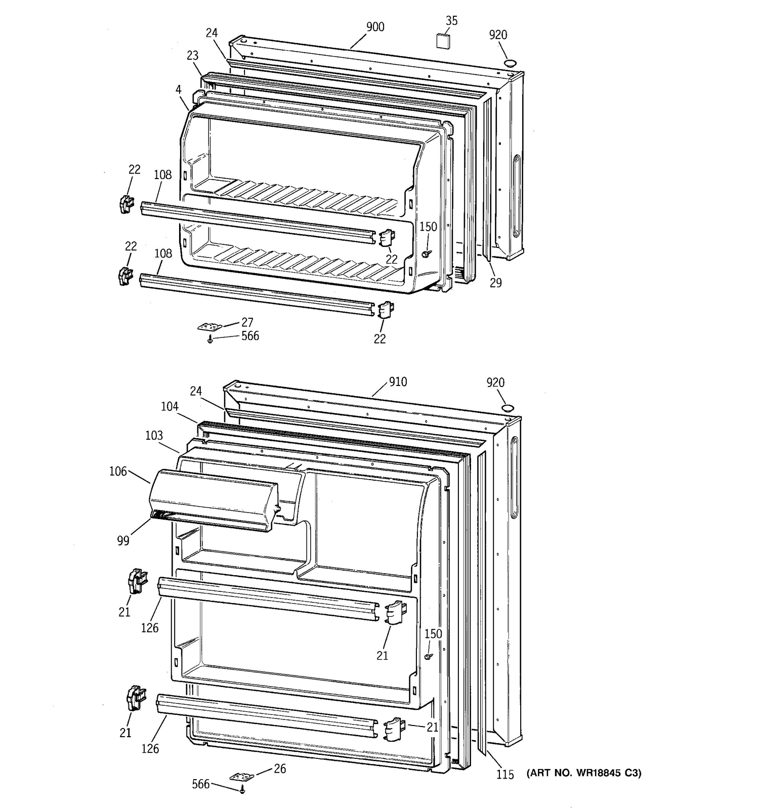 DOORS Diagram and Parts List for RMQ80UB1D  General Electric Refrigerator