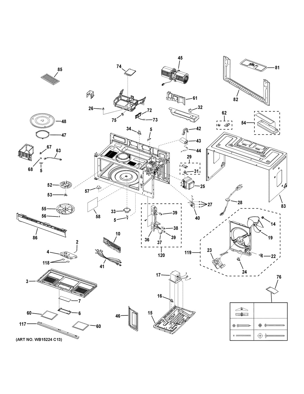 Oven Cavity Parts Diagram and Parts List for CVM521P2M1S1  General Electric Microwave