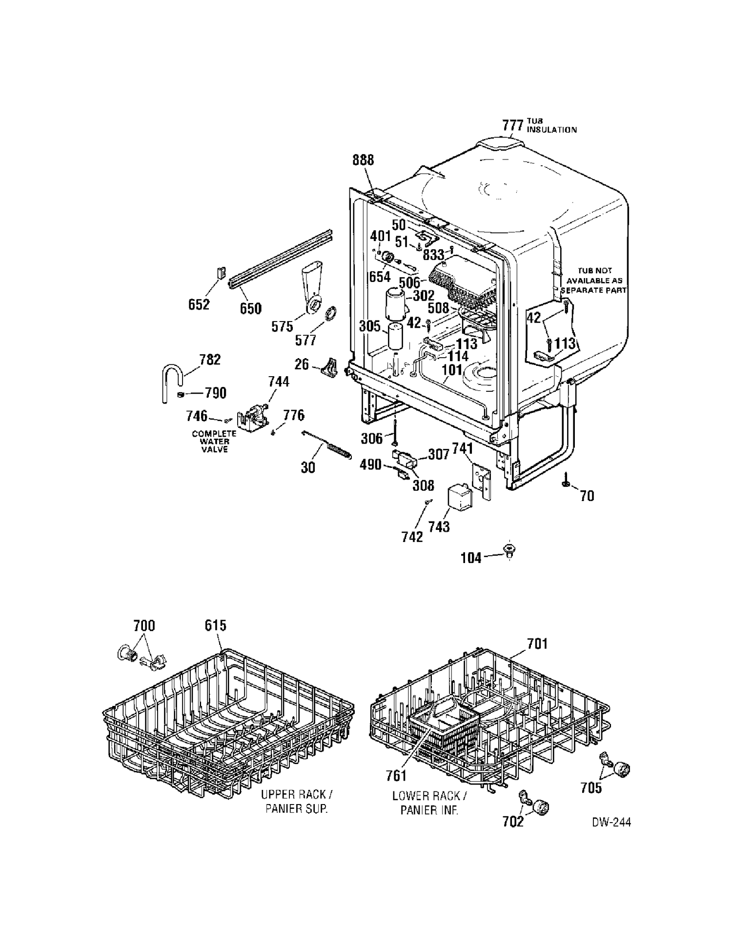 BODY Diagram and Parts List for BRD2202G00WW  General Electric Dishwasher