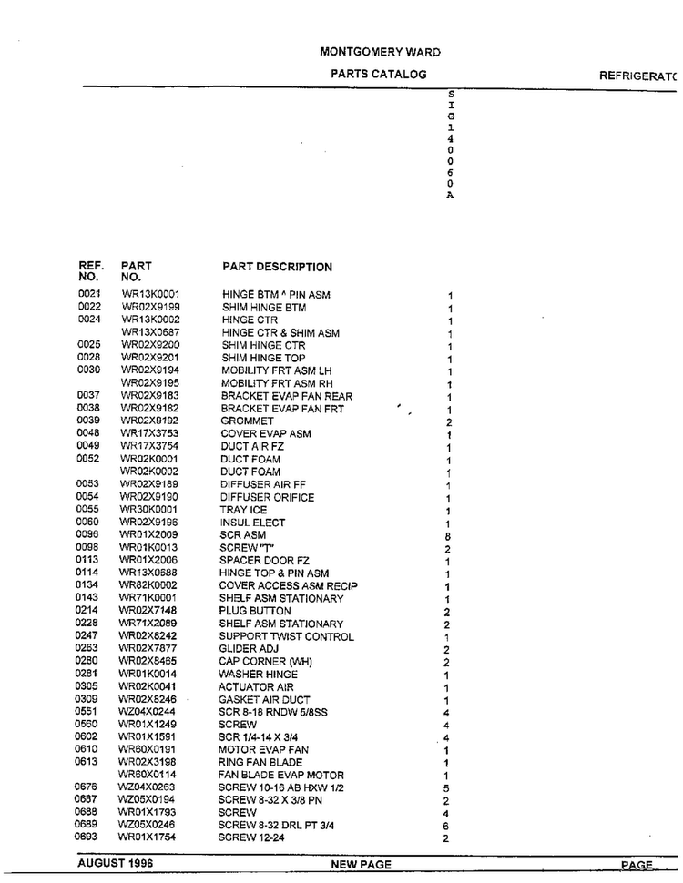 Cabinet Page 2 Diagram and Parts List for 140060A  General Electric Refrigerator