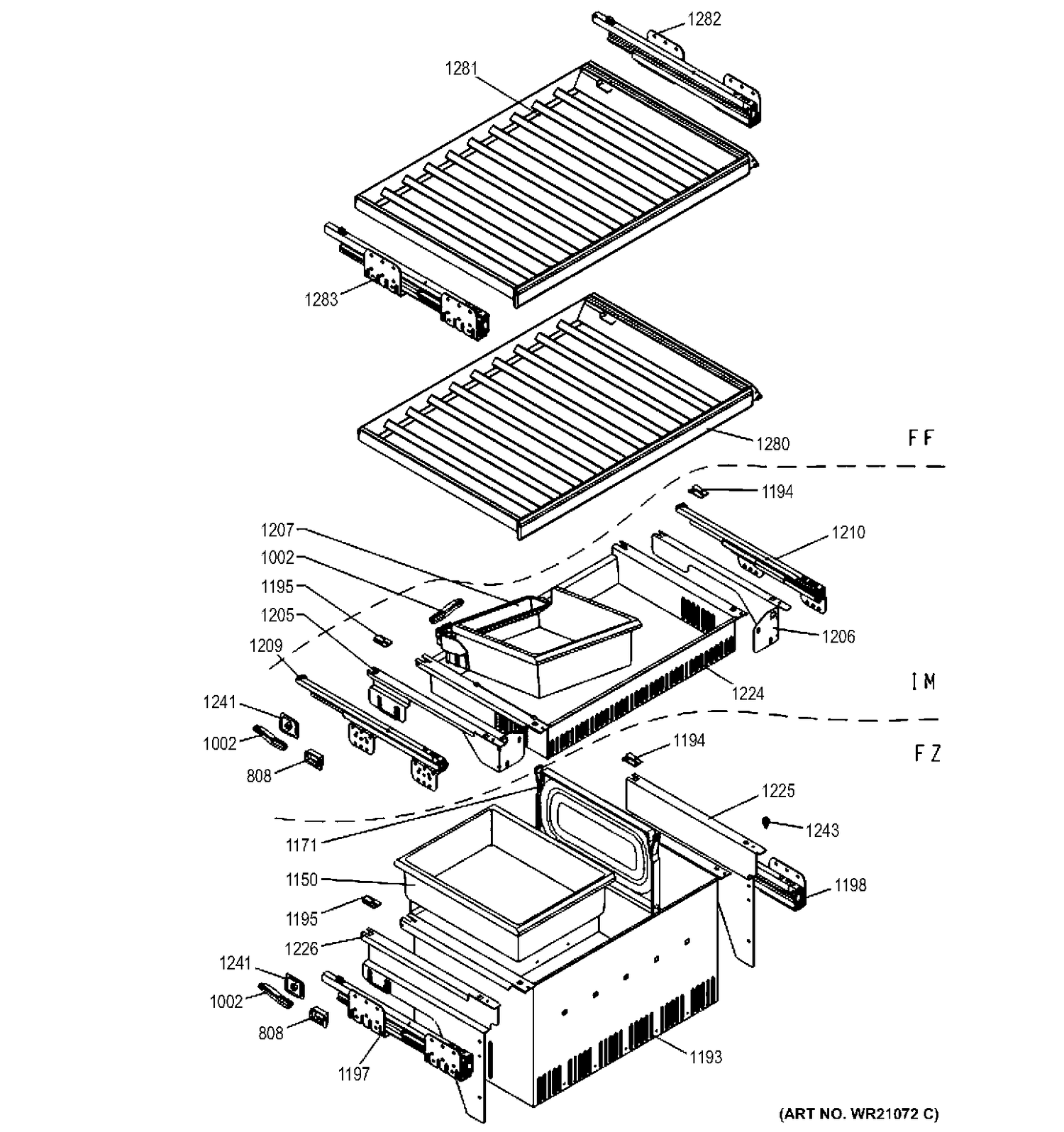 SHELVES Diagram and Parts List for ZIW30GNDAII  General Electric Refrigerator