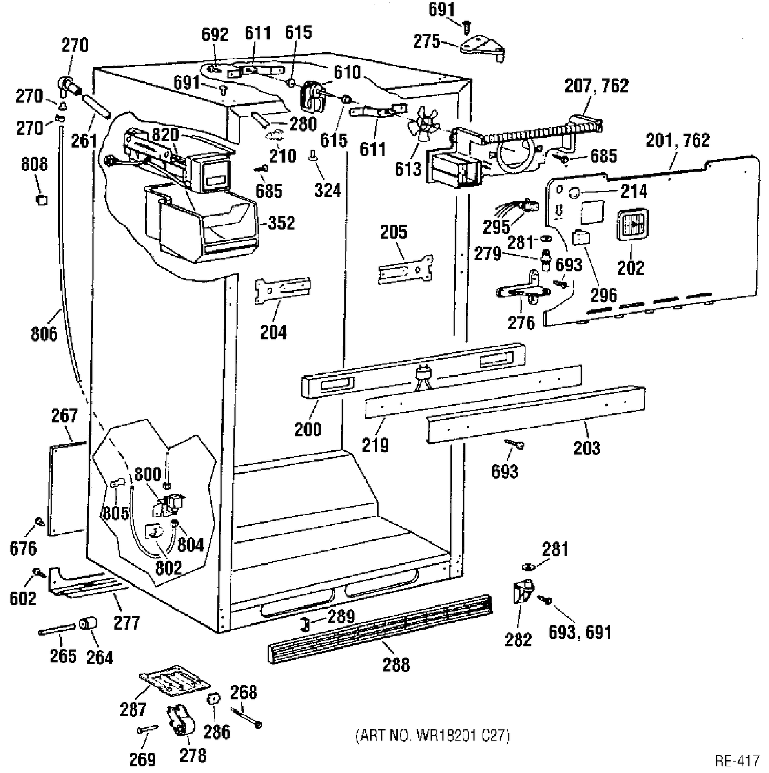 CABINET Diagram and Parts List for 31861-1  General Electric Refrigerator
