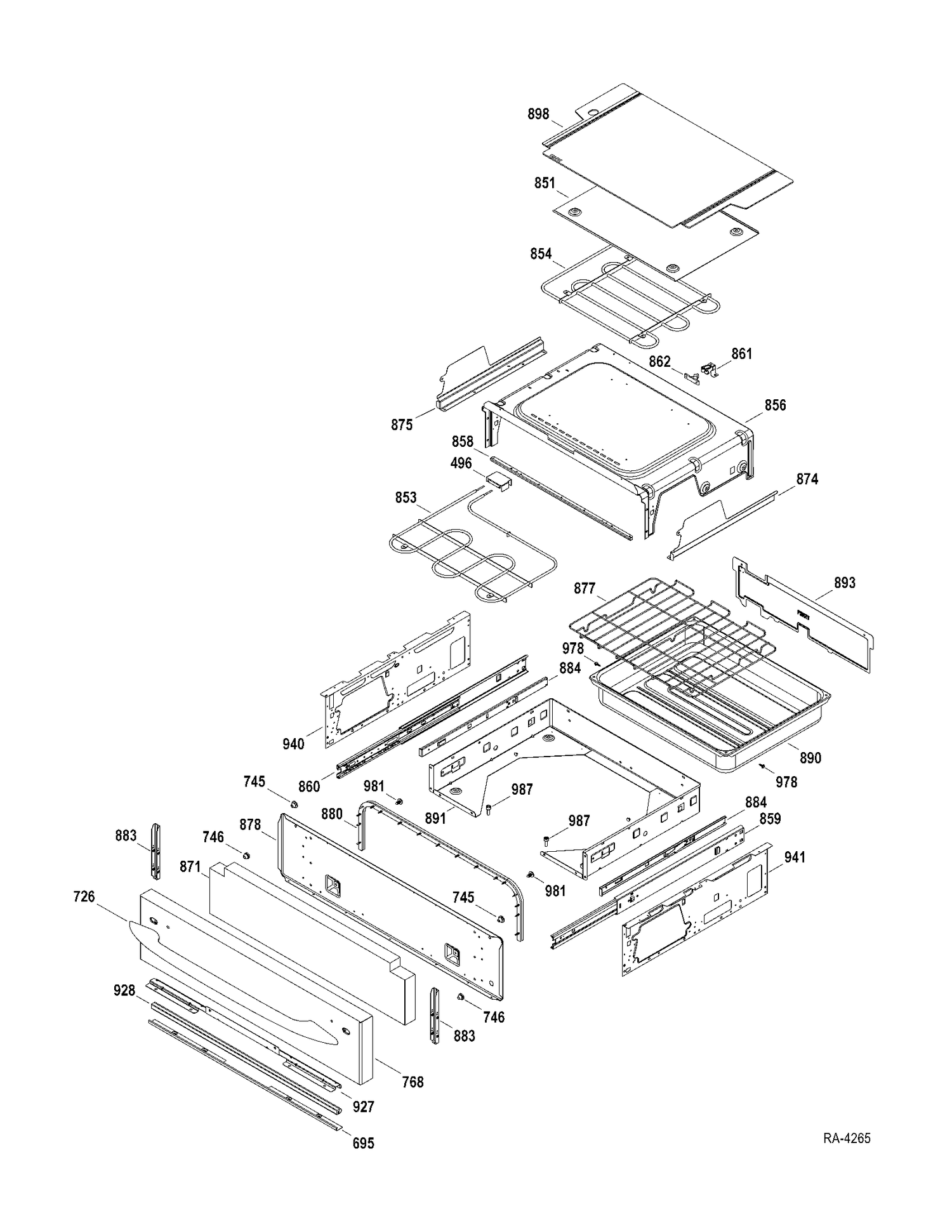 DRAWER PARTS Diagram and Parts List for PGS975SER1SS  General Electric Range