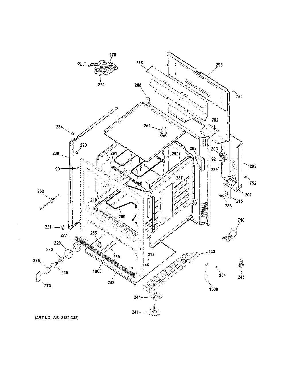 Body Parts Diagram and Parts List for JB256RT1SS  General Electric Range