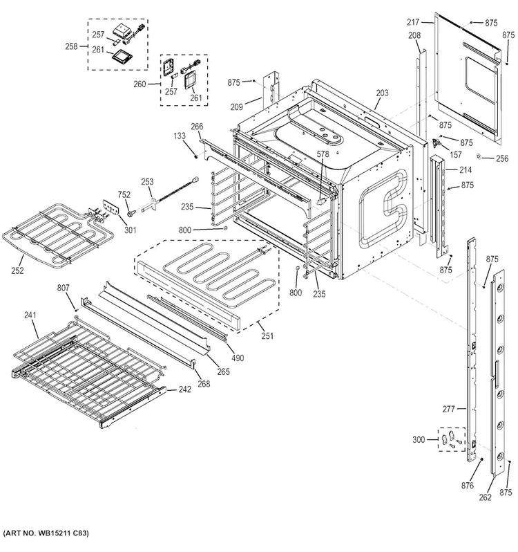 Upper Oven Diagram and Parts List for PK7500DF2WW  General Electric Wall Oven