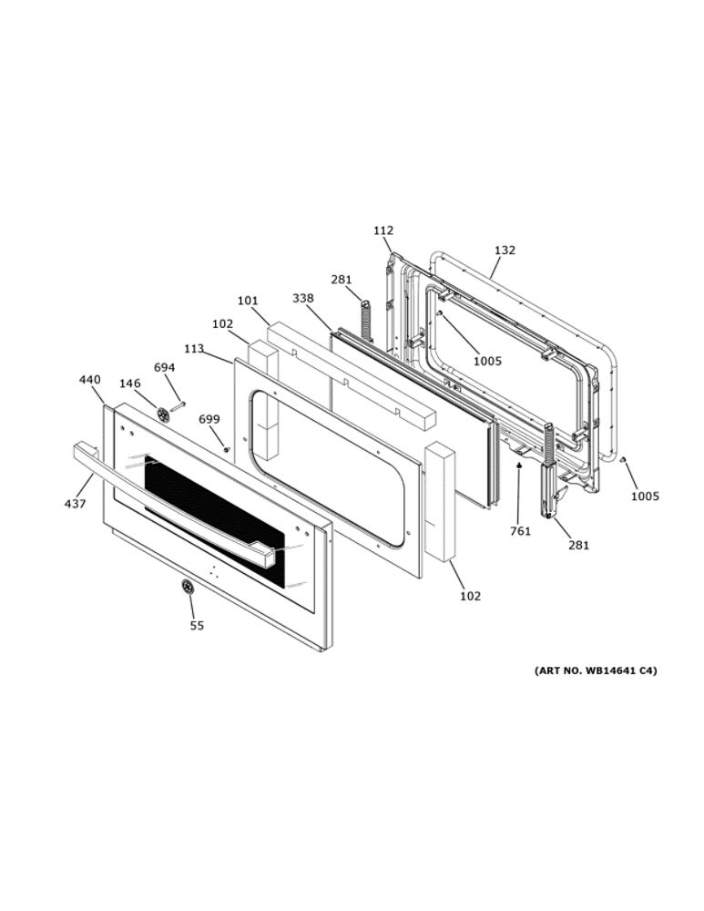 Lower Door Diagram and Parts List for PTS9200SN1SS  General Electric Wall Oven