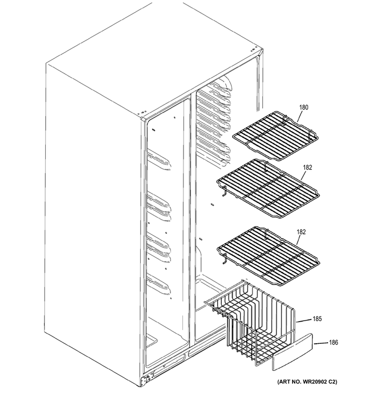Freezer Shelves Diagram and Parts List for GSS25CGHBCWW  General Electric Refrigerator