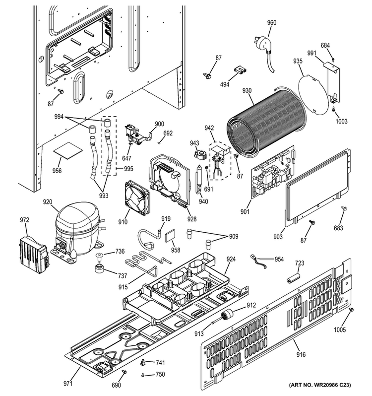 Machine Compartment Diagram and Parts List for GYE22KSHBSS  General Electric Refrigerator