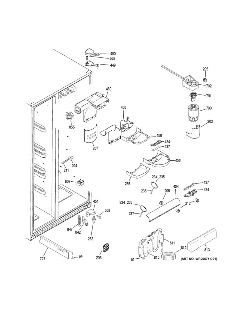 Fresh Food Section Diagram and Parts List for GSE23GGKJCWW  General Electric Refrigerator