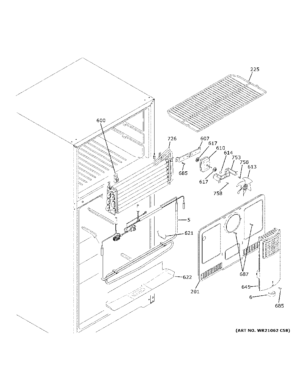 Freezer section Diagram and Parts List for GIE18GTNDRBB  General Electric Refrigerator