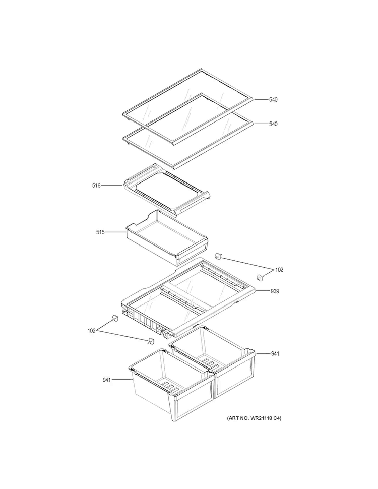 Fresh Food Shelves Diagram and Parts List for GDE25ESKARSS  General Electric Refrigerator