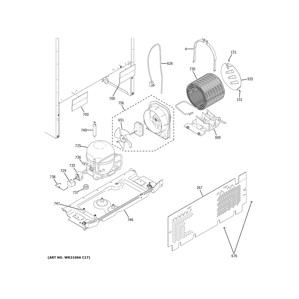 Machine Compartiment Diagram and Parts List for GTS17GSNGRSS  General Electric Refrigerator