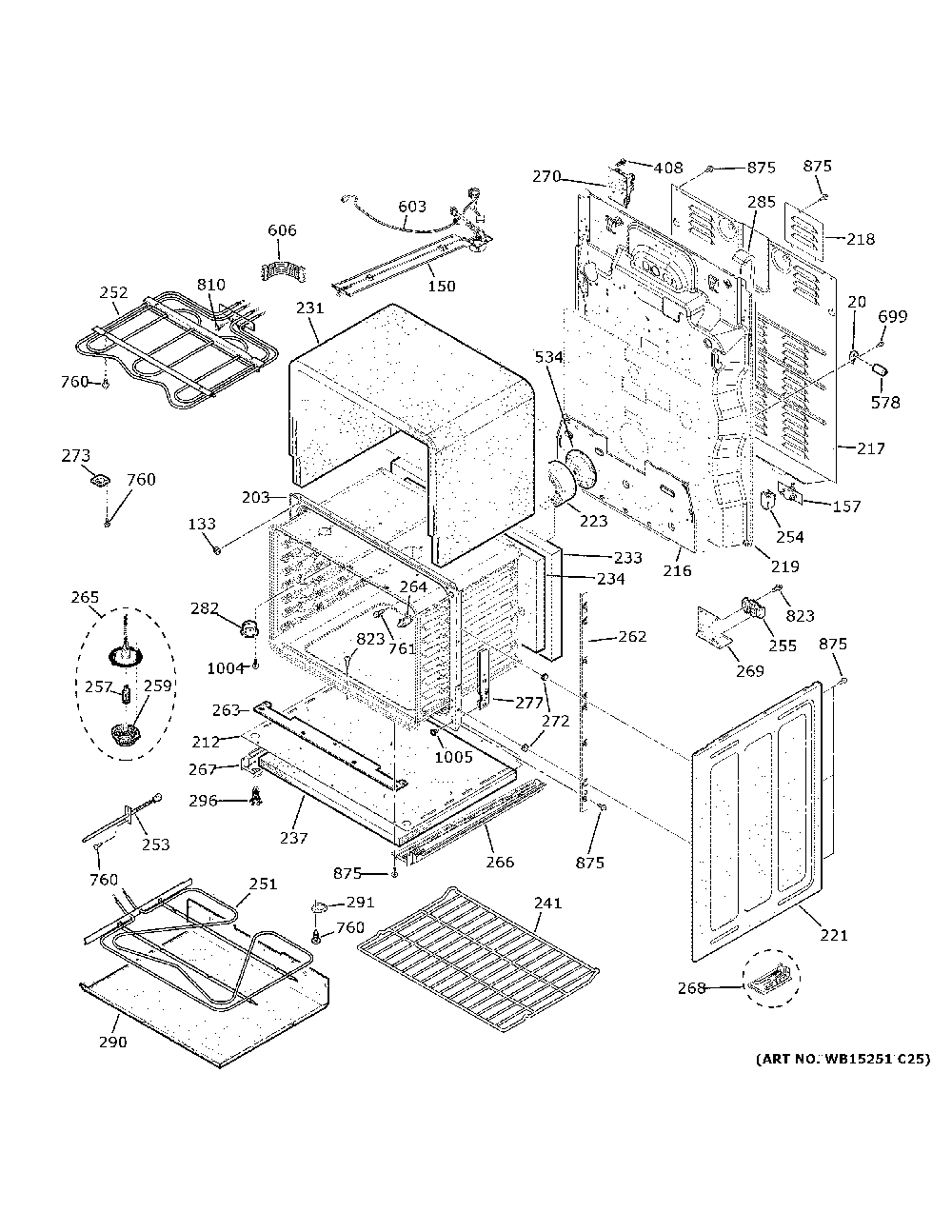 Lower oven Diagram and Parts List for PB980SJ8SS  General Electric Range