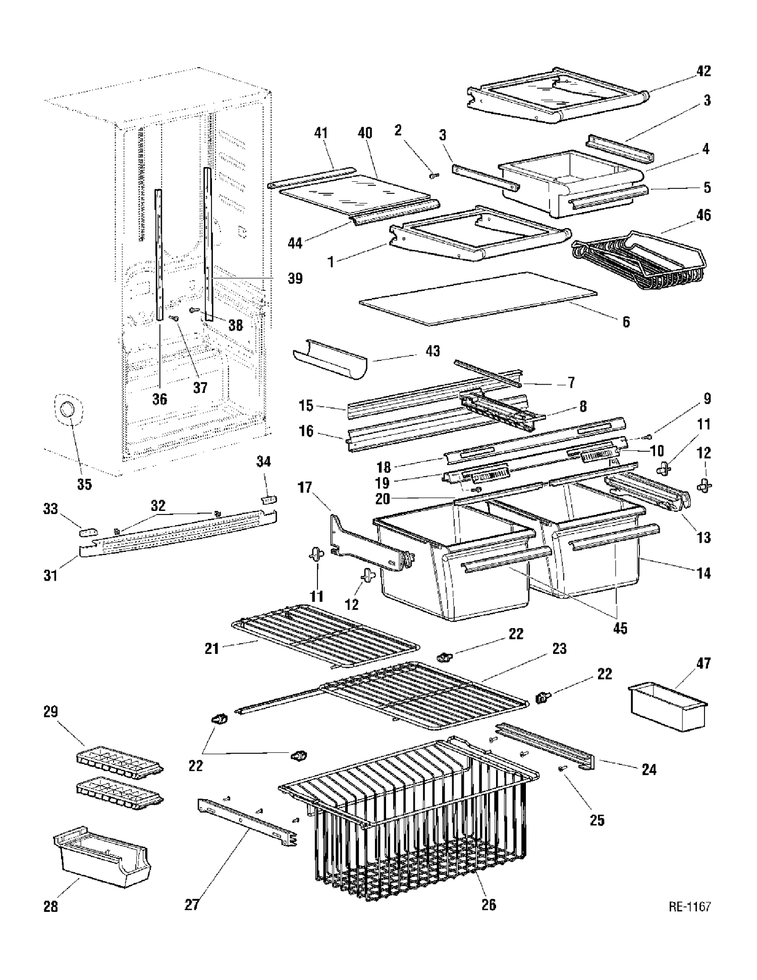 CABINET GROUP Diagram and Parts List for KBA18JBRABS  General Electric Refrigerator