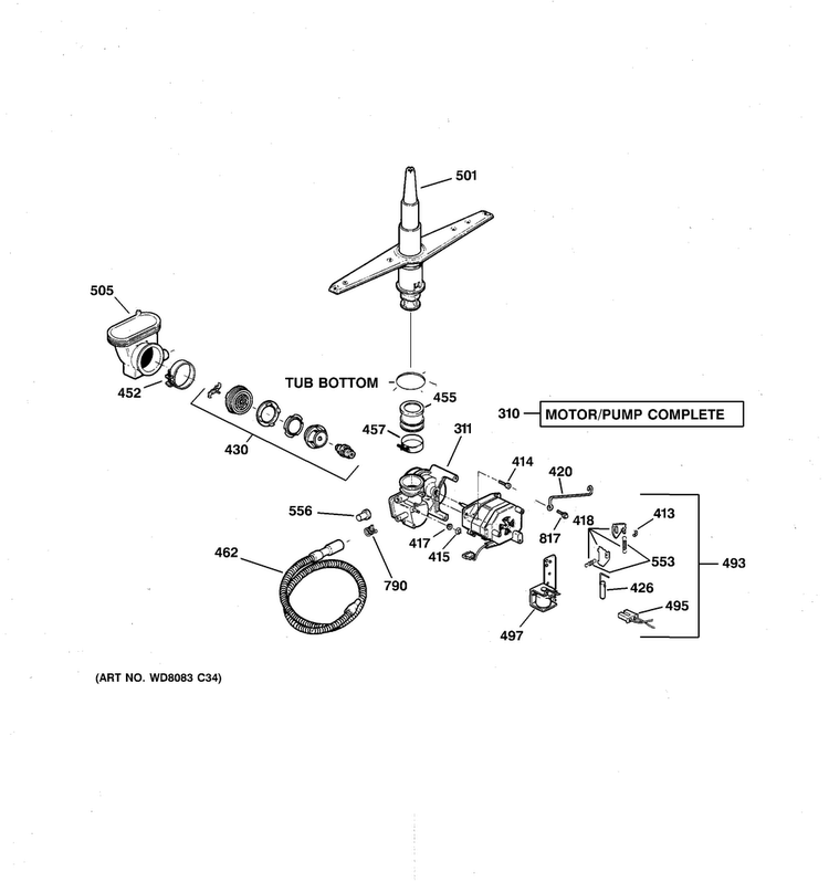 Motor-pump Mechanism Diagram and Parts List for GSD2600G20CC  General Electric Dishwasher