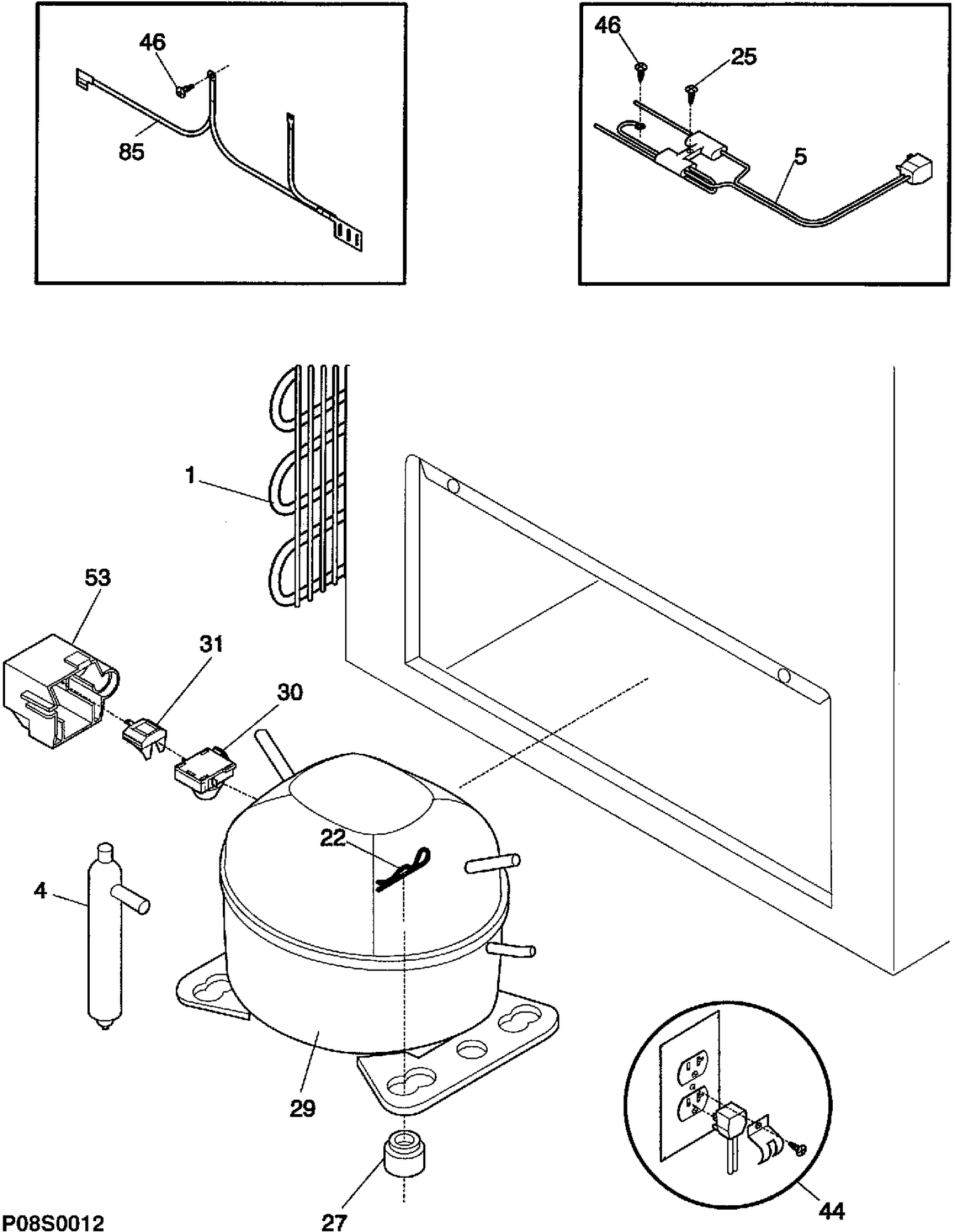 SYSTEM Diagram and Parts List for 80820-1  General Electric Freezer
