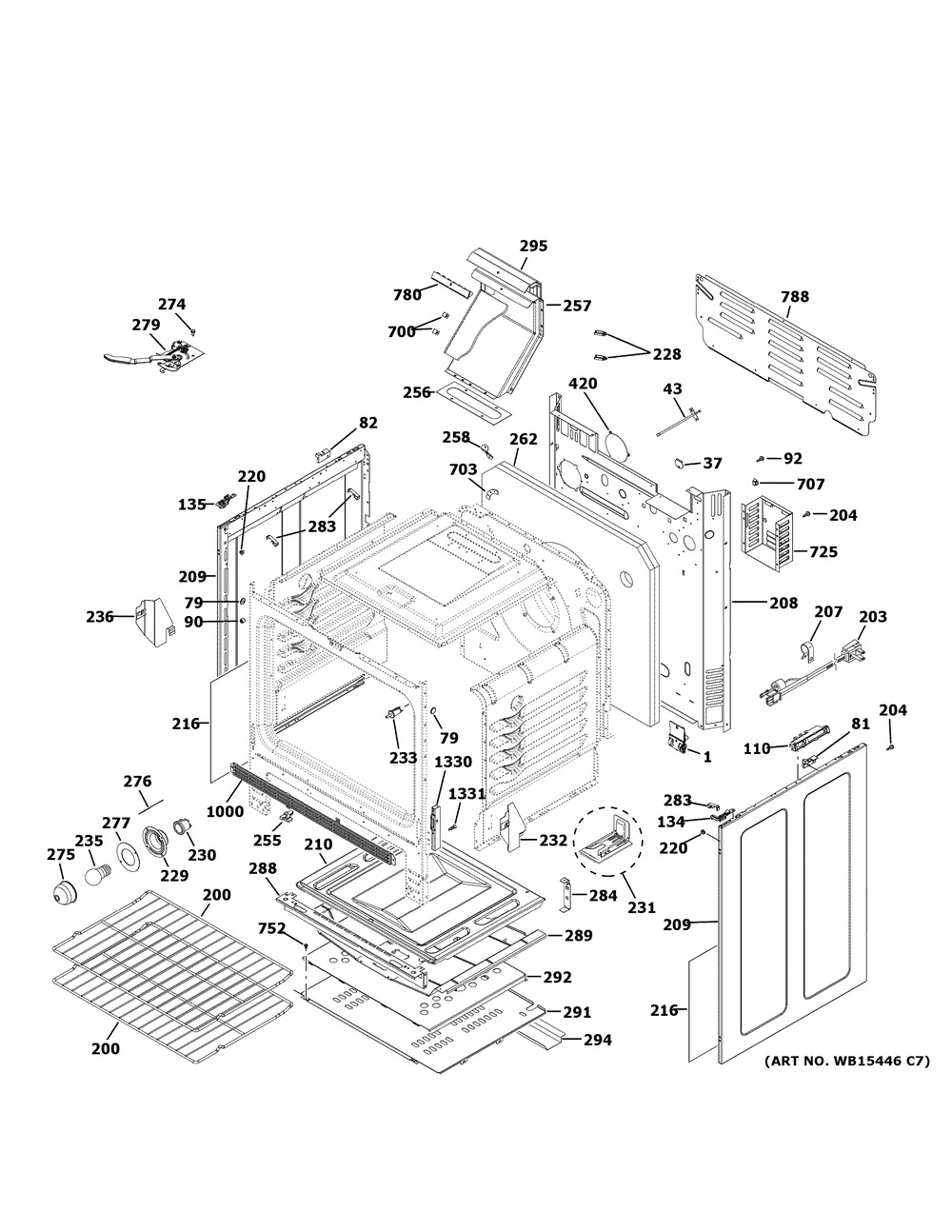 Body Parts Diagram and Parts List for JGB700EEJ5ES  General Electric Range