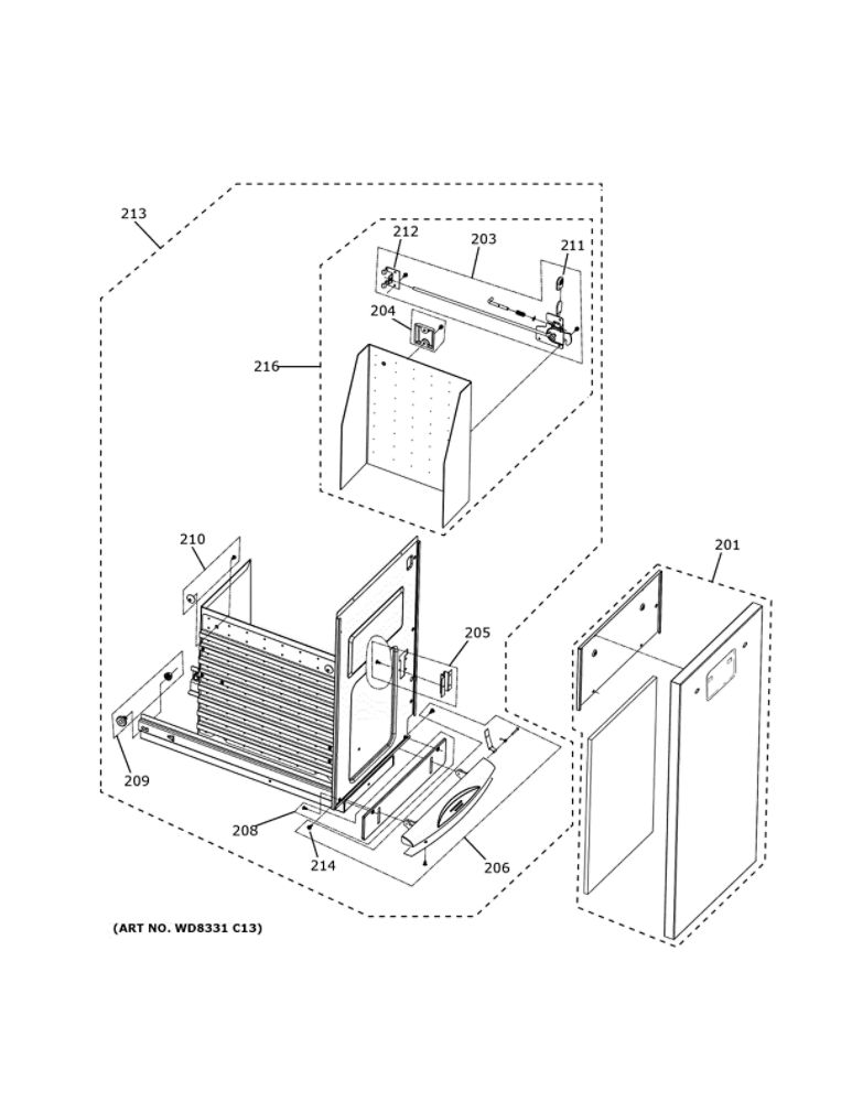 Container Parts 1 Diagram and Parts List for UCG1510N0II  General Electric Trash Compactor