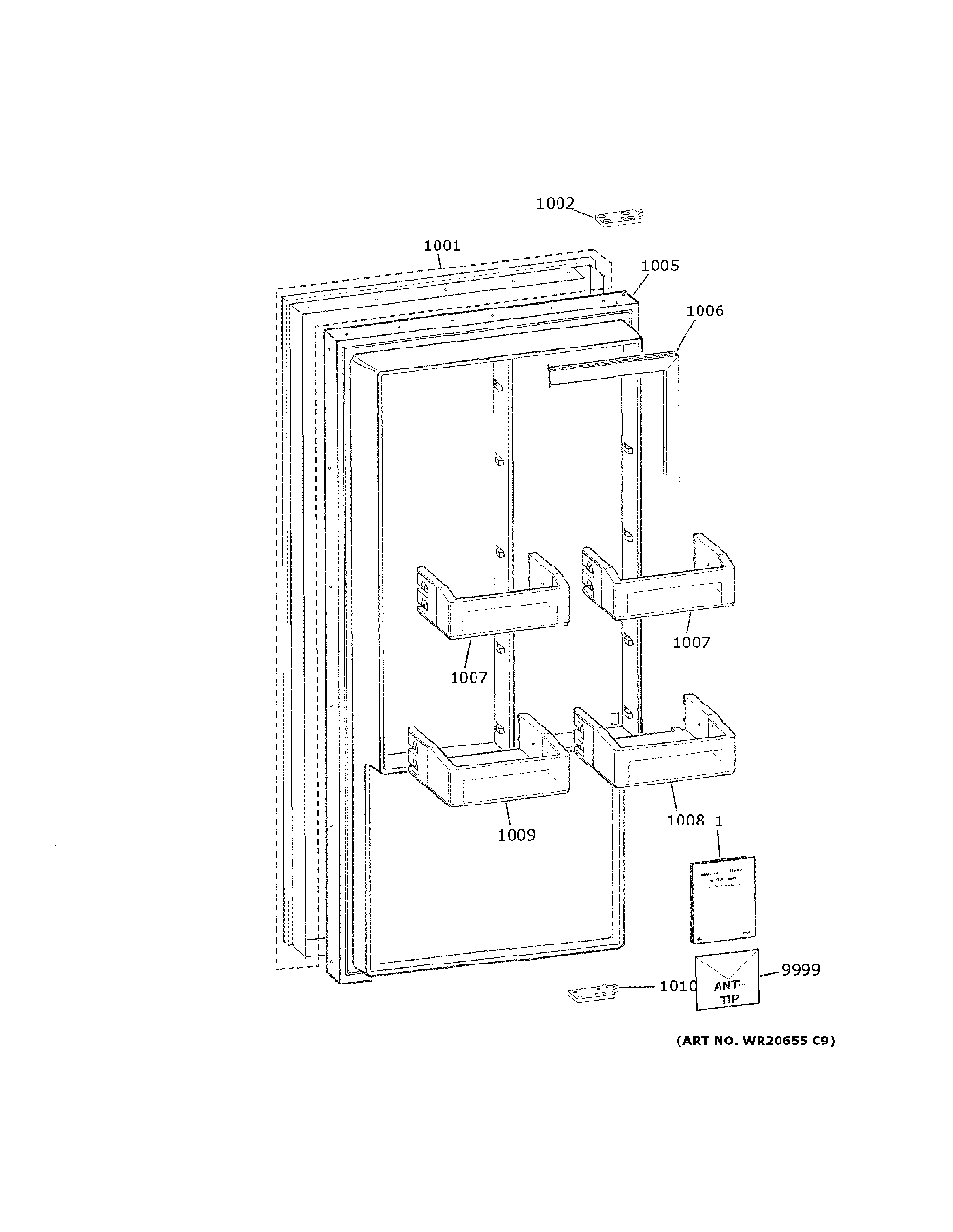 Door Diagram and Parts List for ZIFS360NPBRH  General Electric Freezer
