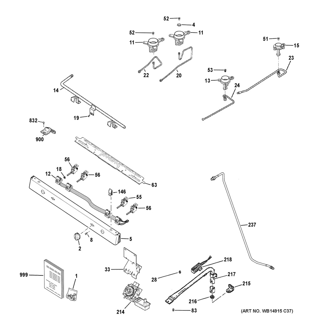 Gas And Burner Parts Diagram and Parts List for XGF300SM2BB  General Electric Range