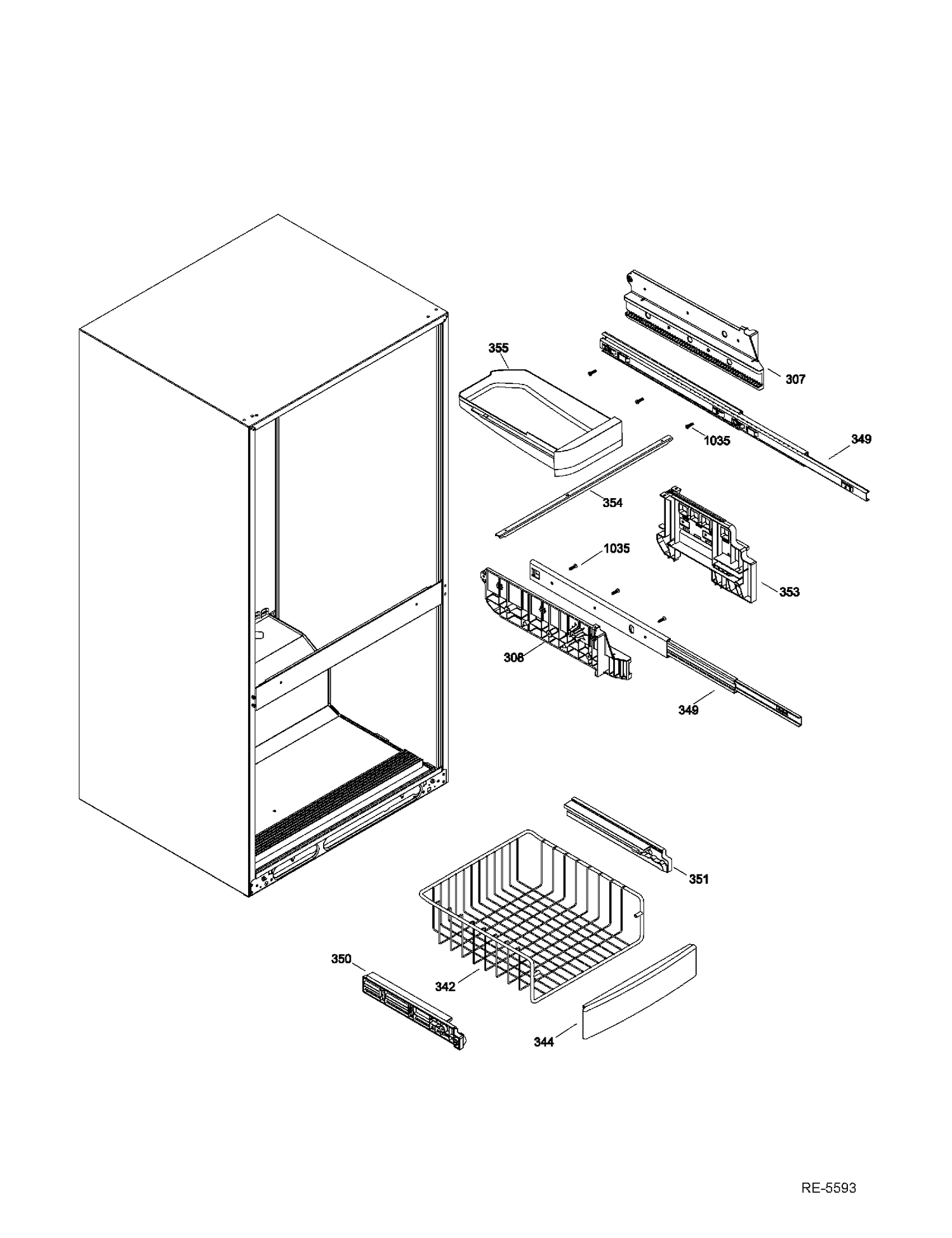 FZ BASKETS Diagram and Parts List for GDRS0KBXFRSS  General Electric Refrigerator