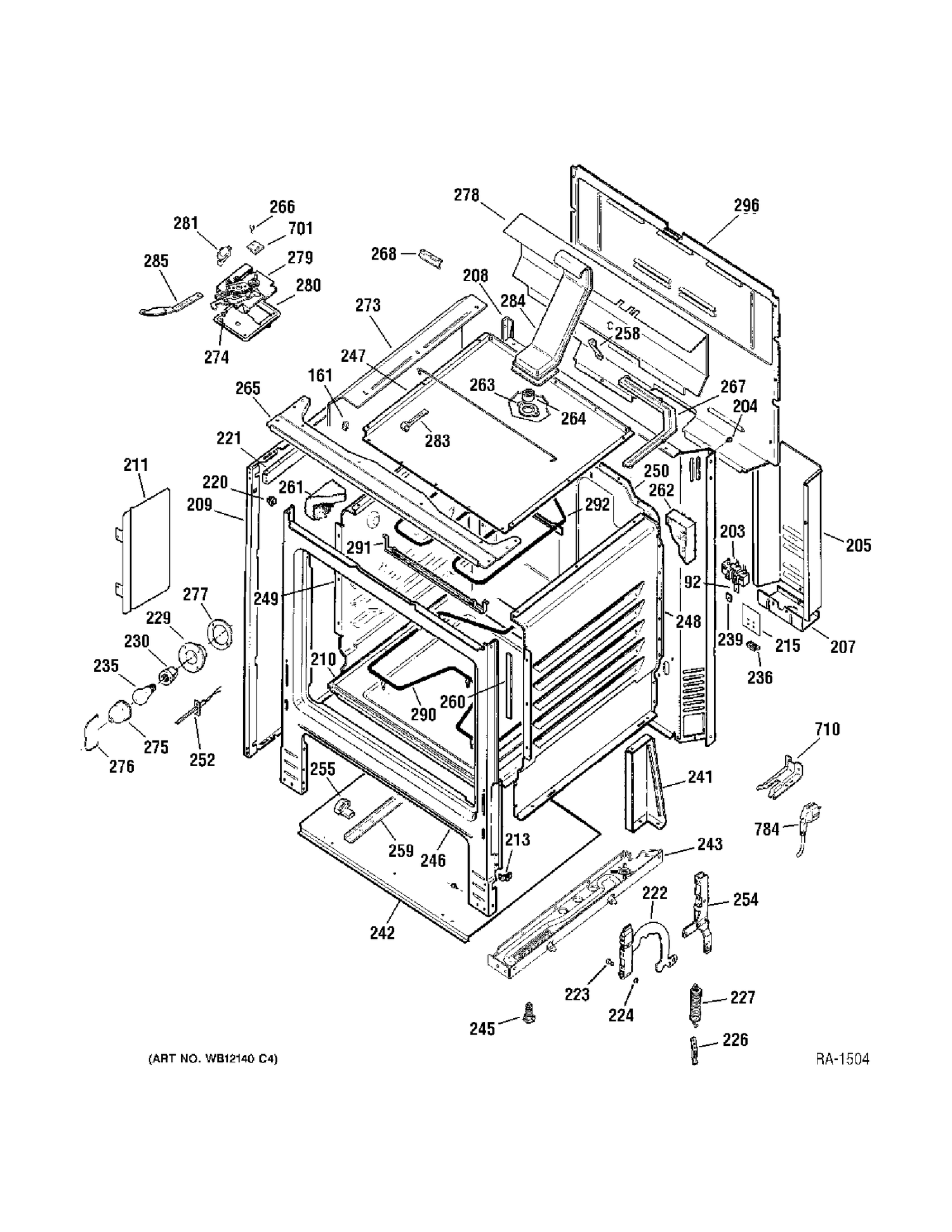 BODY Diagram and Parts List for 15786-0  General Electric Range