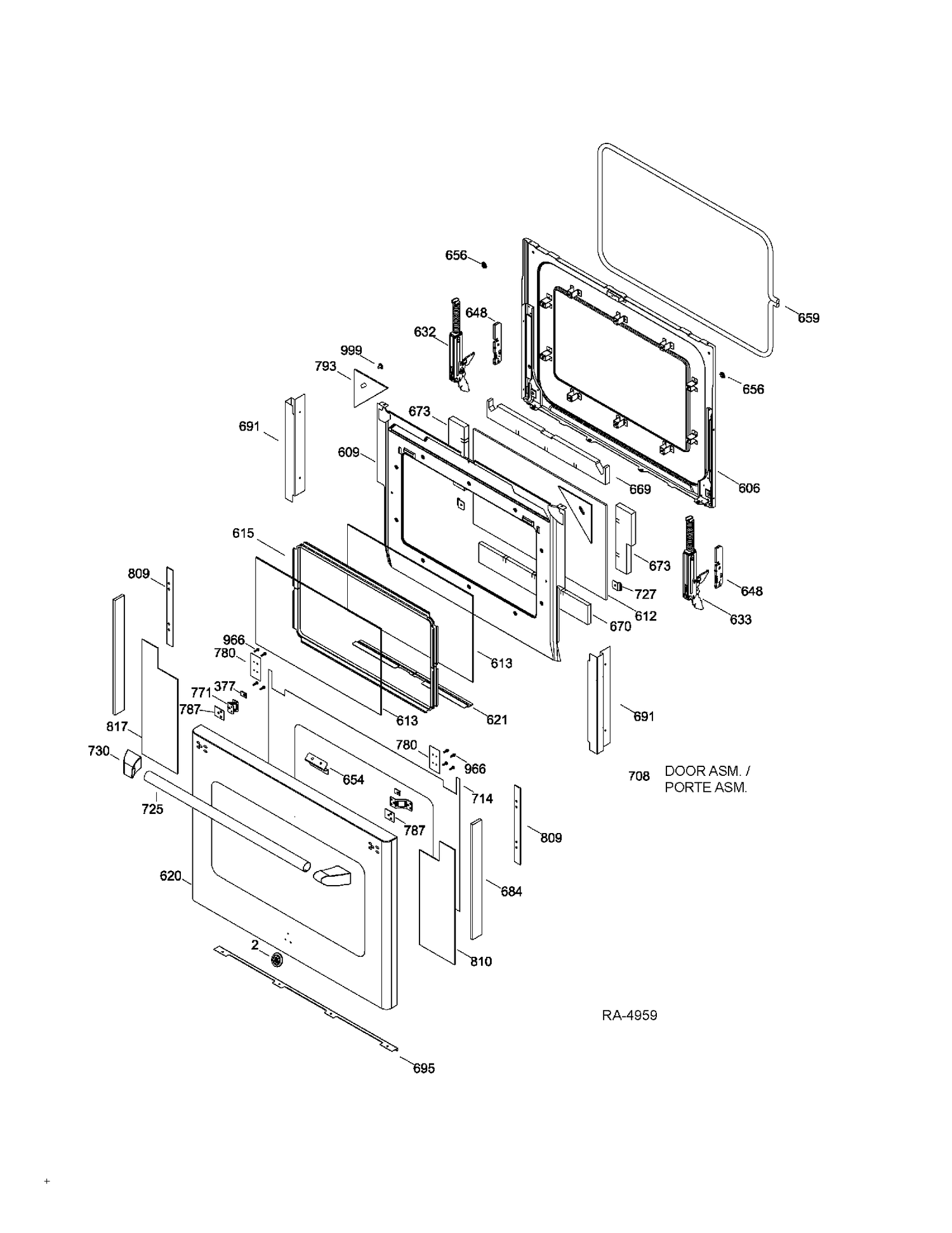 DOOR PARTS Diagram and Parts List for CC2S985SET1SS  General Electric Range