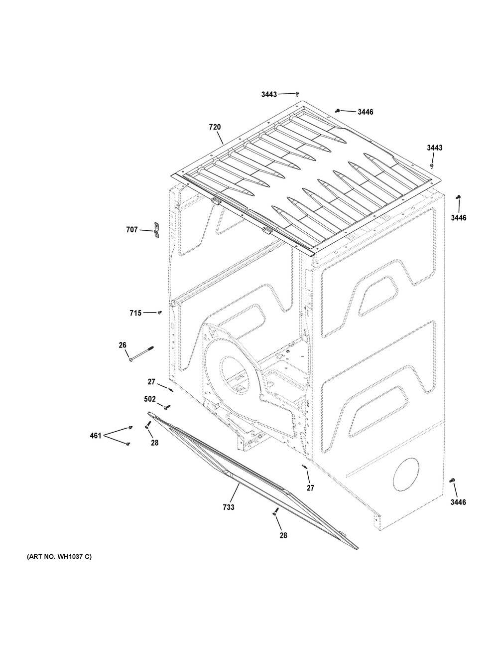 Dryer Cabinet Diagram and Parts List for GUD24ESSM1WW  General Electric Washer Dryer Combo