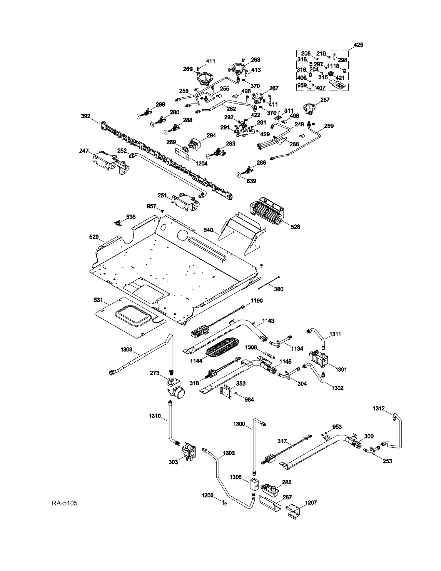 GAS & BURNER PARTS Diagram and Parts List for CCGS990SET3SS  General Electric Range