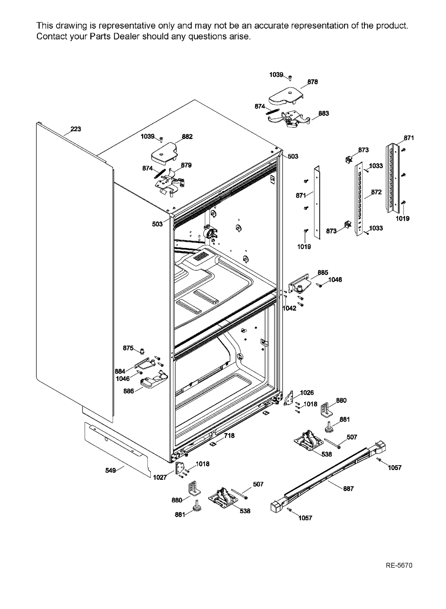 HINGE PARTS Diagram and Parts List for CFRP5NFDCSS  General Electric Refrigerator