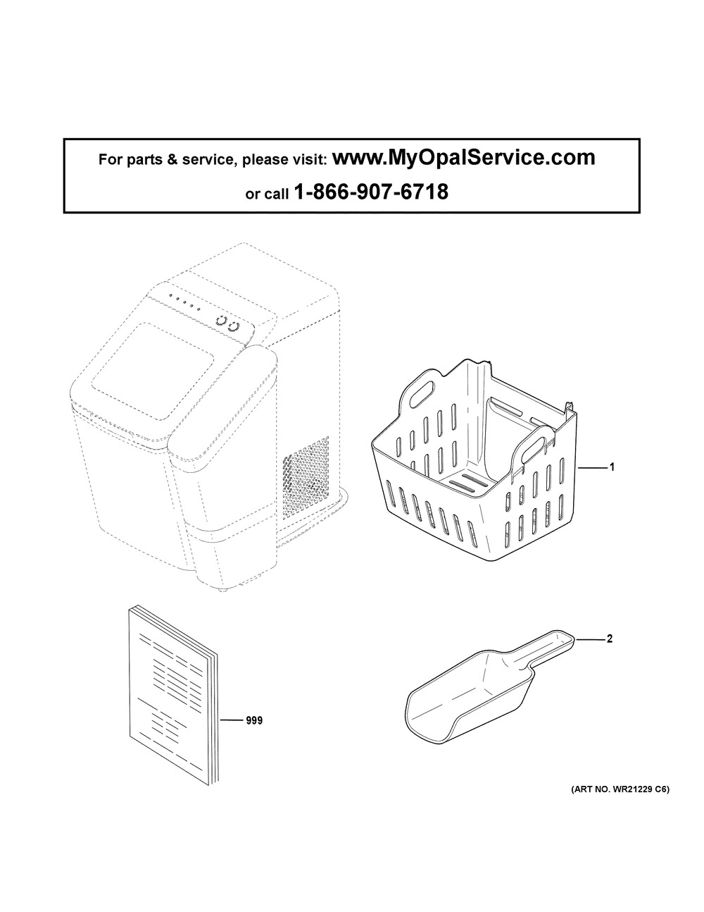 Opal Ice Maker Diagram and Parts List for P4INSASBV1TS  General Electric Refrigerator