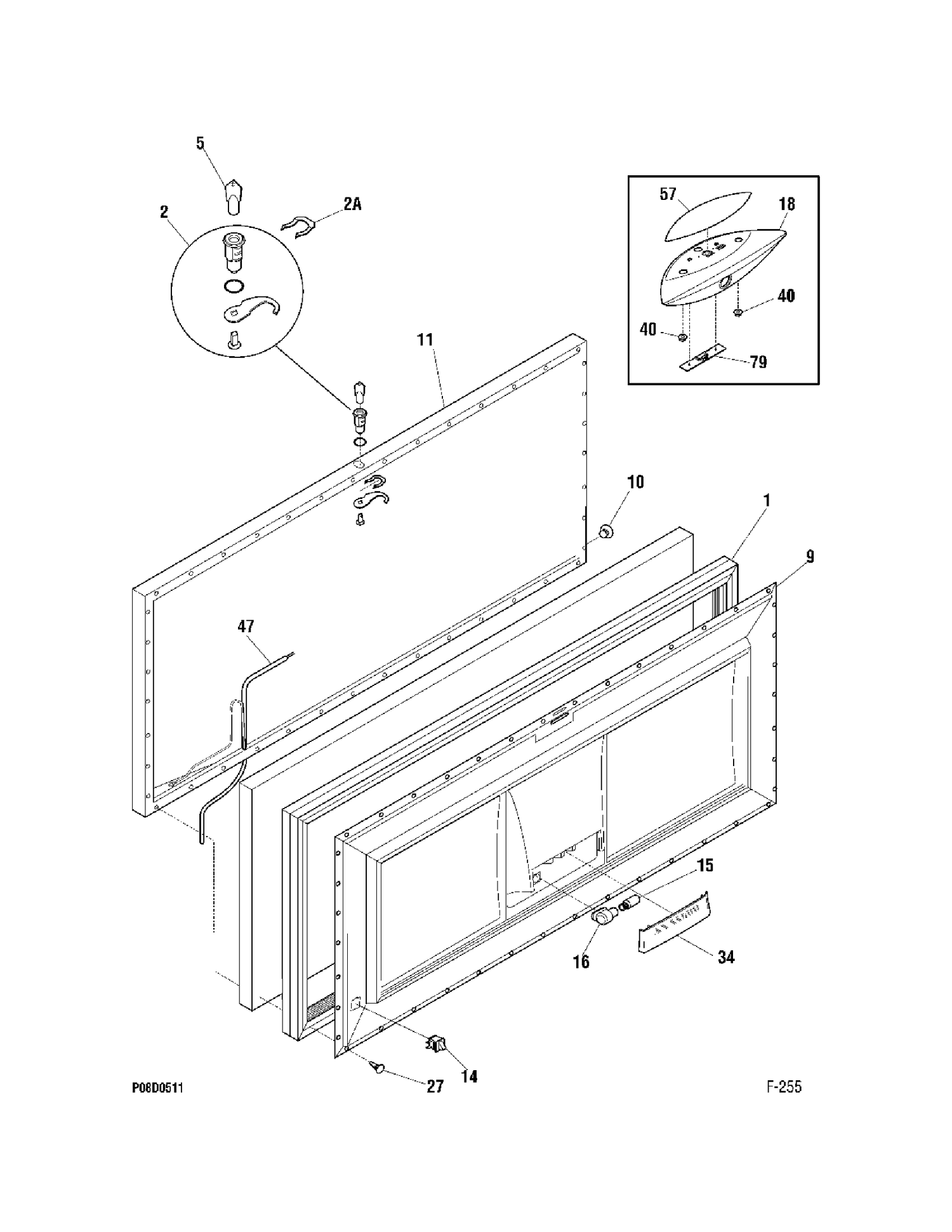 DOOR Diagram and Parts List for FCM25SUBWW  General Electric Freezer