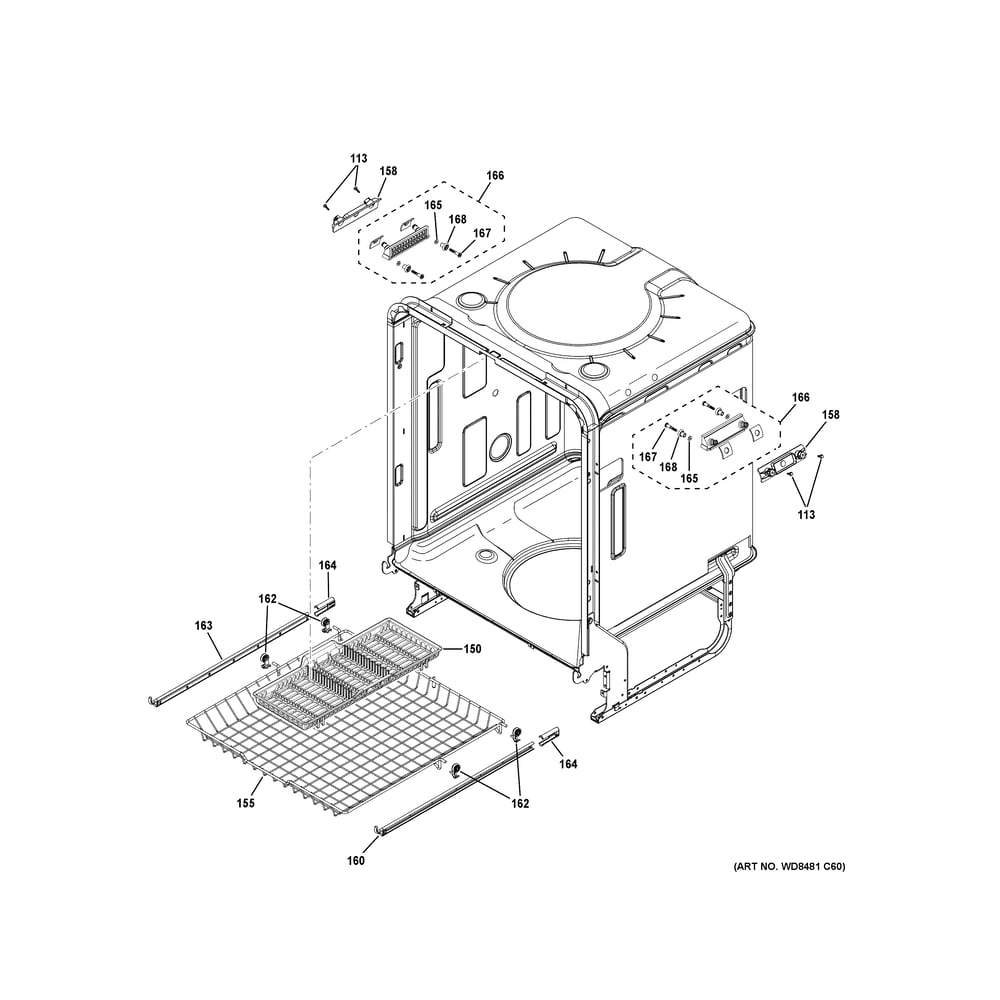 Body Parts (2) Diagram and Parts List for GDT670SYV3FS  General Electric Dishwasher