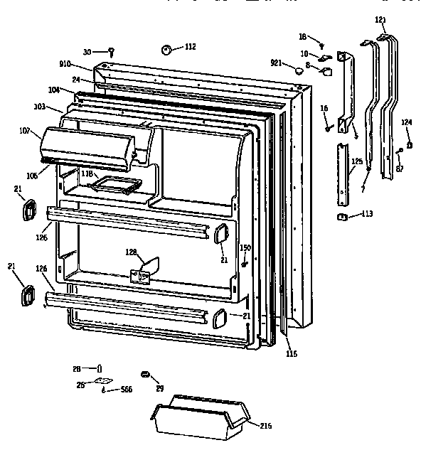 Fresh Food Door Diagram and Parts List for TBX18JATJRWH  General Electric Refrigerator