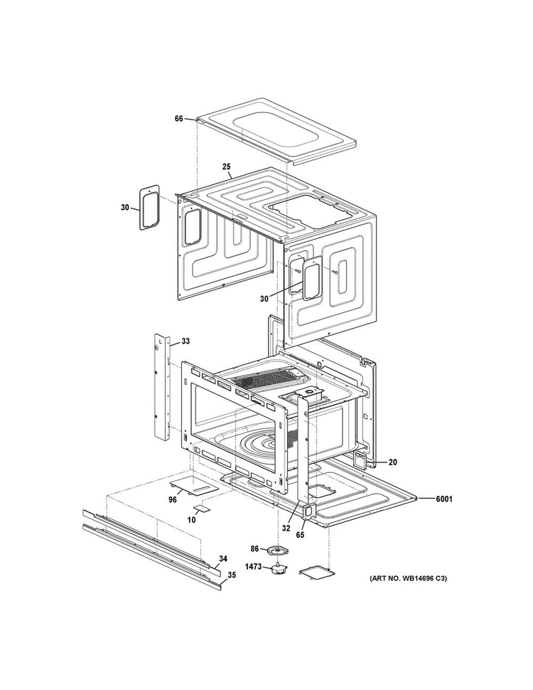 Oven Cavity Parts Diagram and Parts List for ZSC1201J2SS  General Electric Microwave