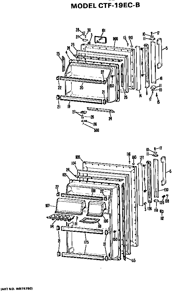 Doors Diagram and Parts List for CTF19ECB  Hotpoint Refrigerator