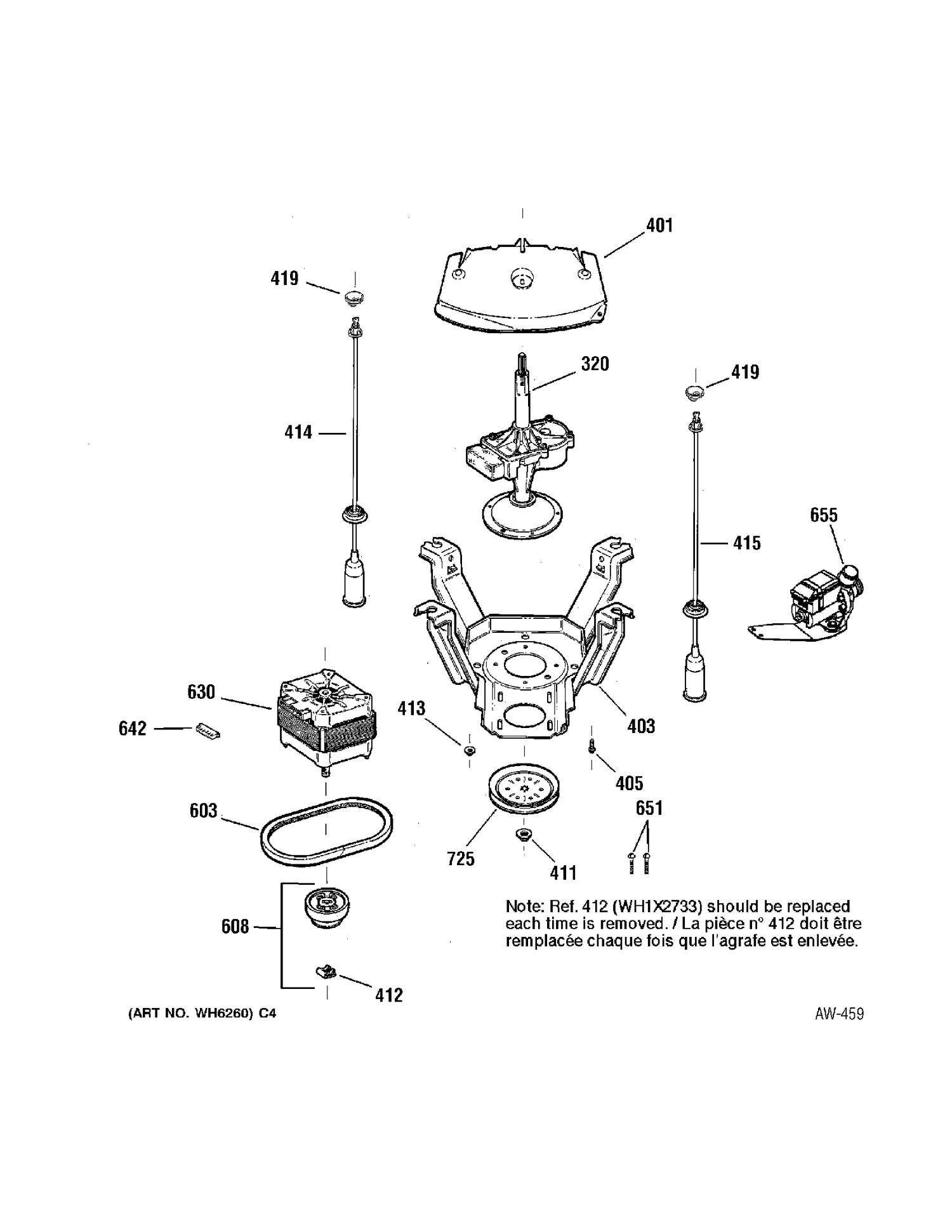 SUSPENSION Diagram and Parts List for 57281B3WW  General Electric Washer