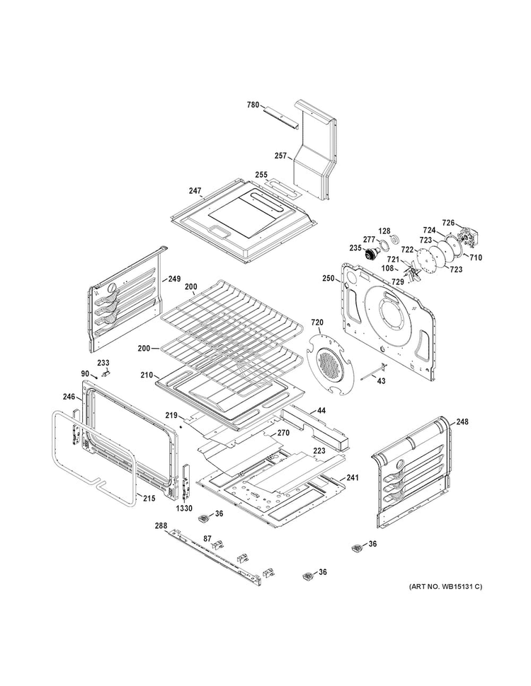 Lower Oven Diagram and Parts List for JGB870SET2SS  General Electric Range