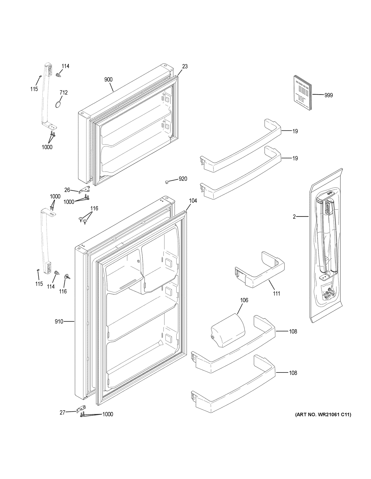 DOORS Diagram and Parts List for GIE18ISHJRSS  General Electric Refrigerator