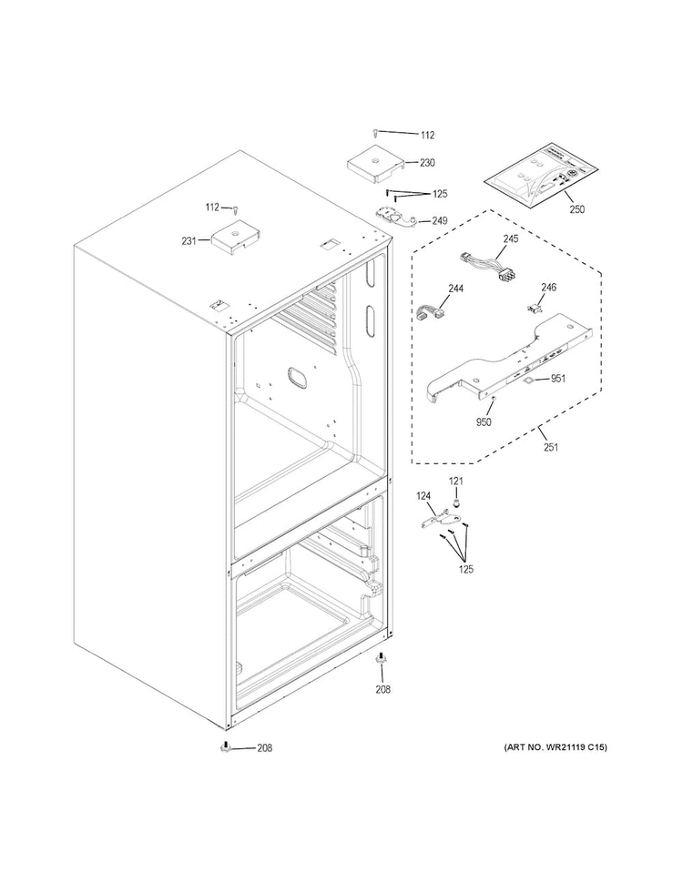 Case Parts Diagram and Parts List for GDE21EGKARBB  General Electric Refrigerator