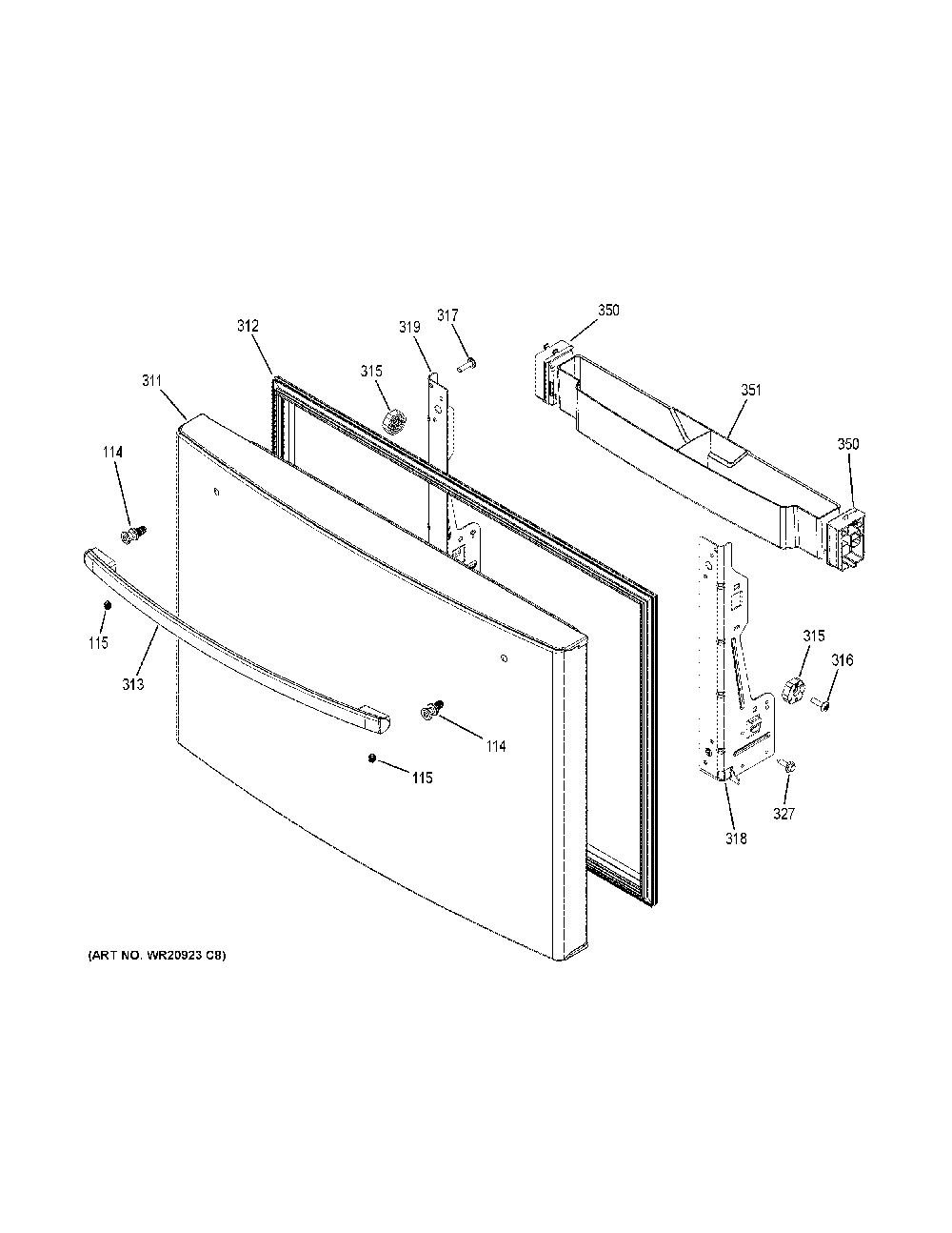 Freezer door Diagram and Parts List for PWE23KELIDS  General Electric Refrigerator