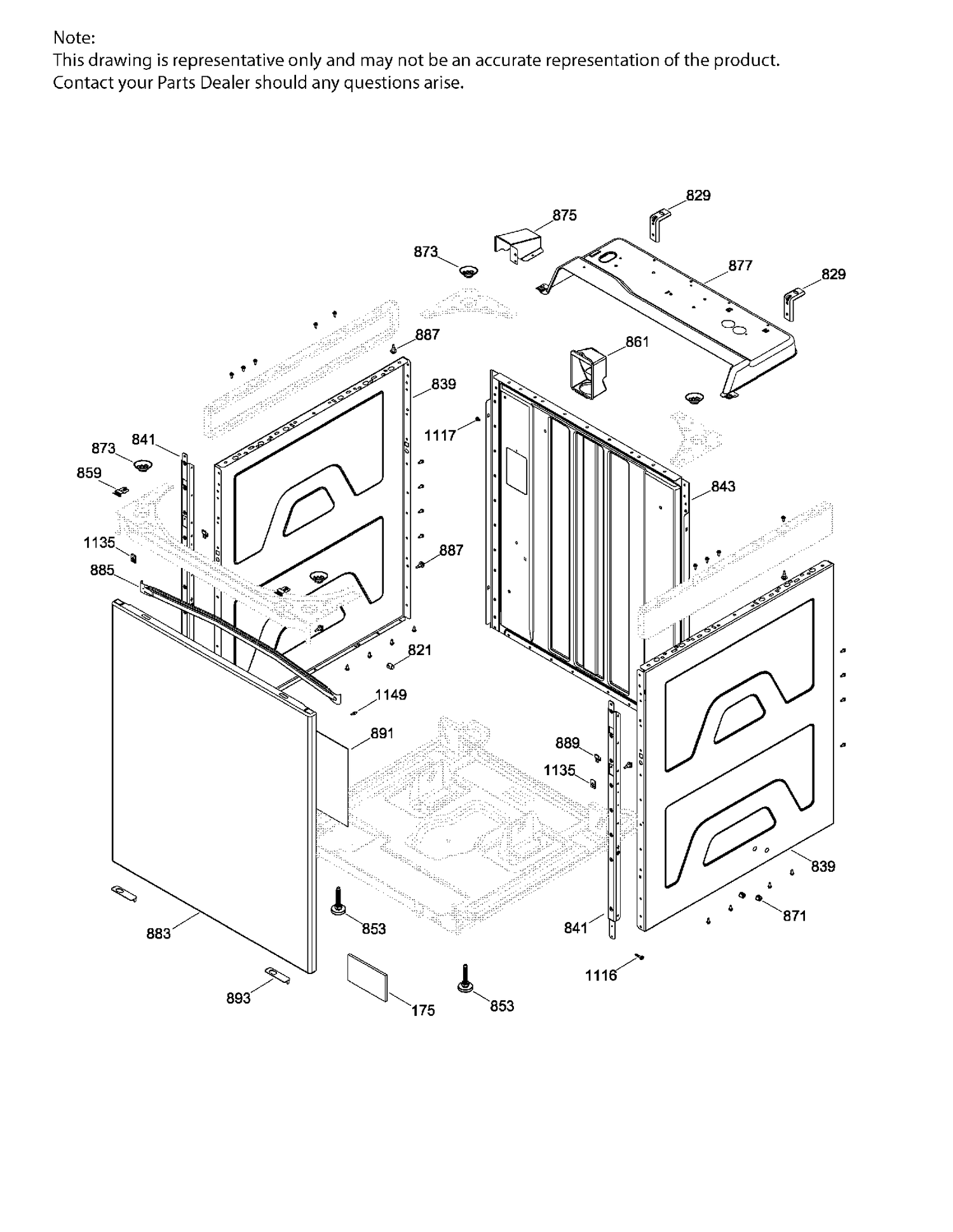 WASHER CABINET Diagram and Parts List for GUD37ESMJ0DG  General Electric Dryer