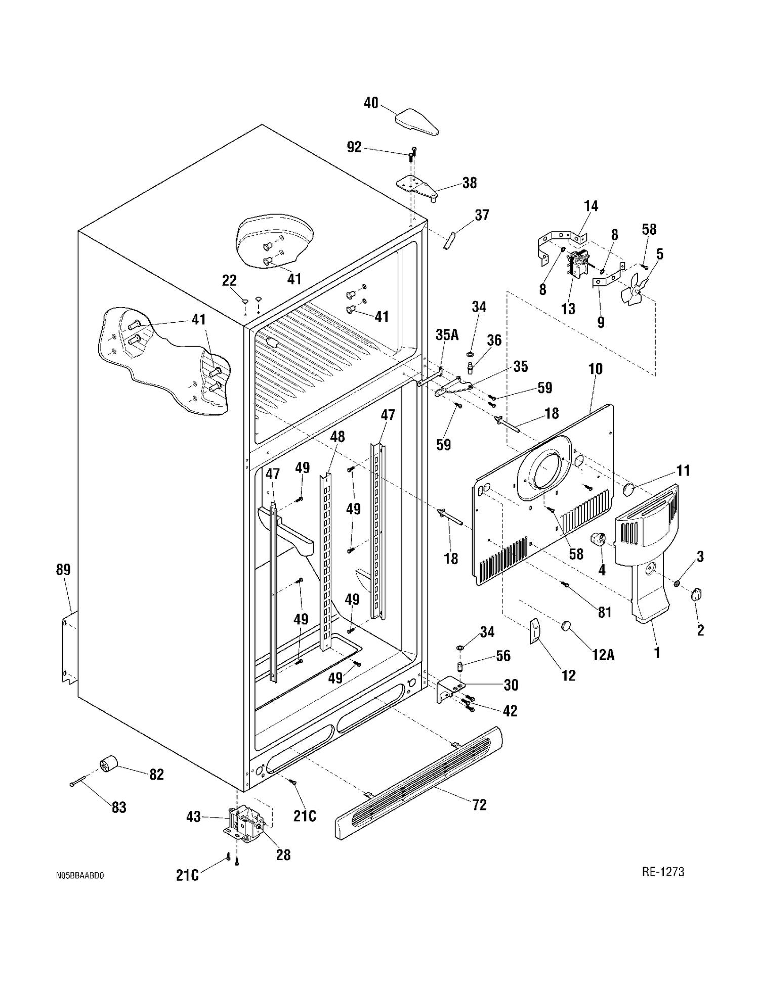 CABINET Diagram and Parts List for 34241  General Electric Refrigerator