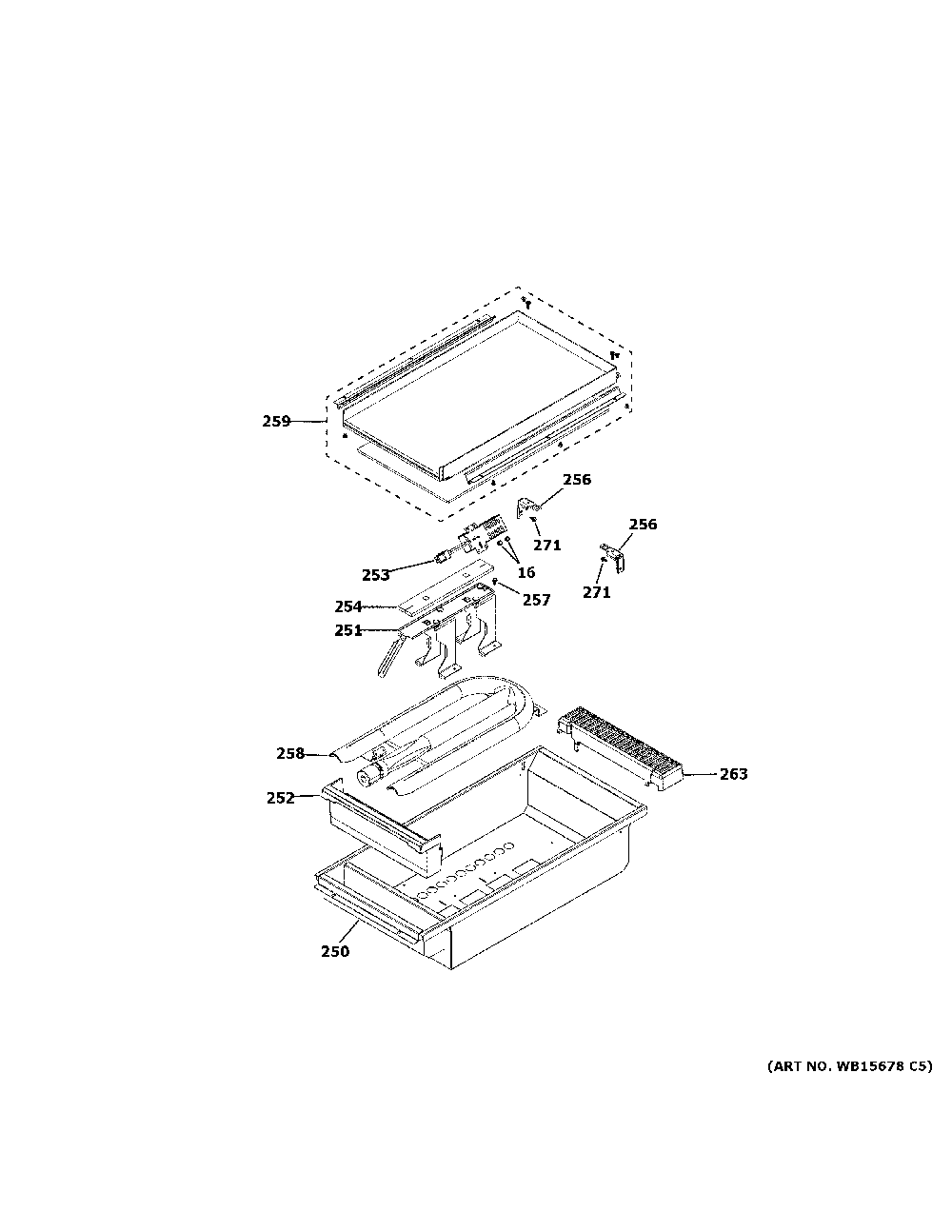 Griddle Assembly Diagram and Parts List for CGU486P3T1D1  General Electric Cooktop