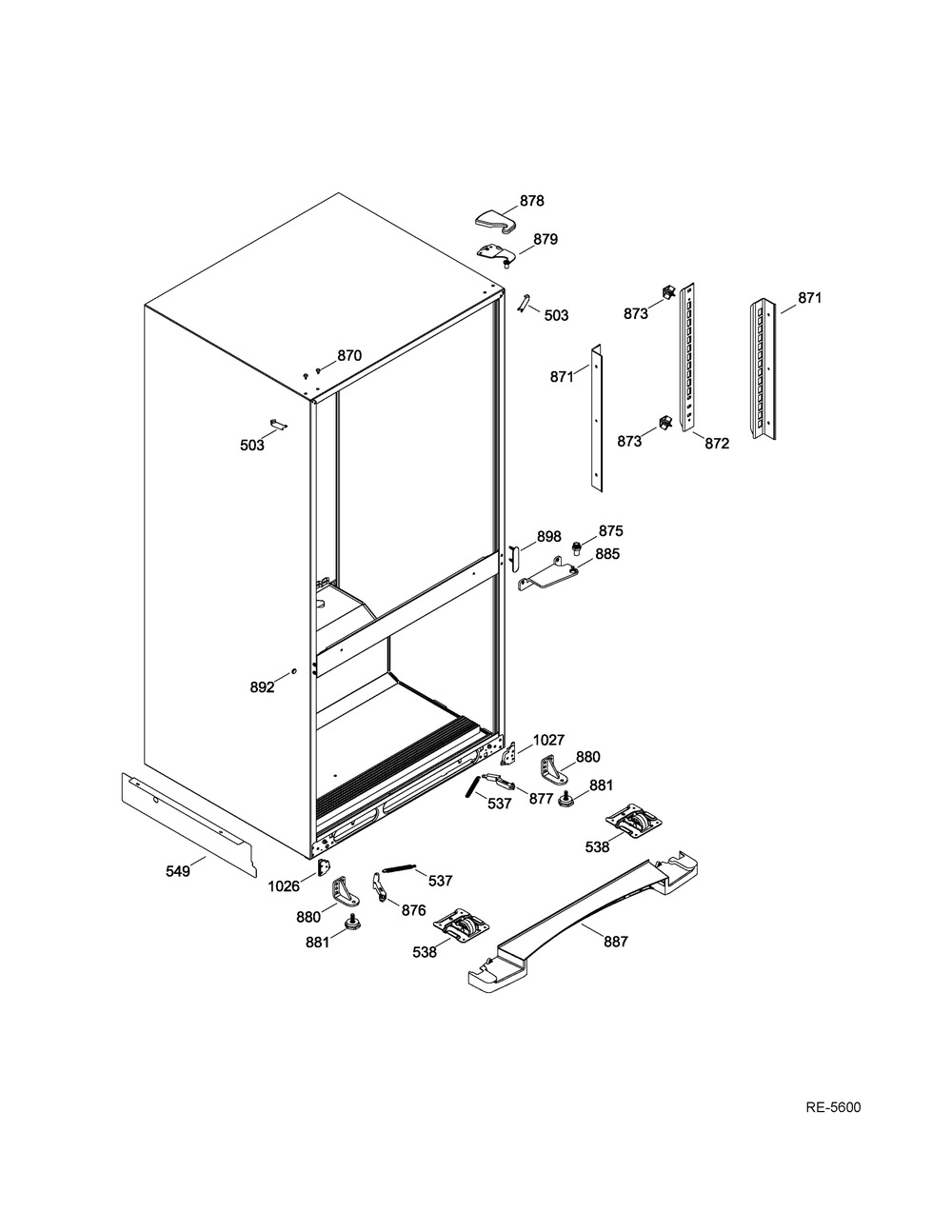 Hinge Parts Diagram and Parts List for GDWF760V01SS  General Electric Refrigerator