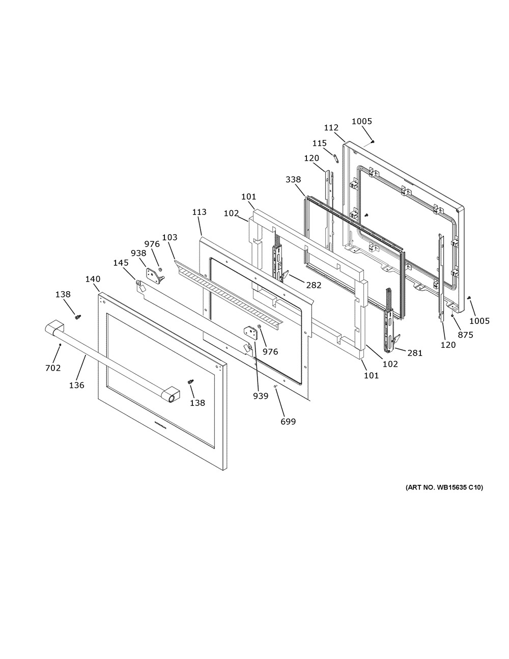 Lower Door Diagram and Parts List for ZTD90DPSN3SS  General Electric Wall Oven