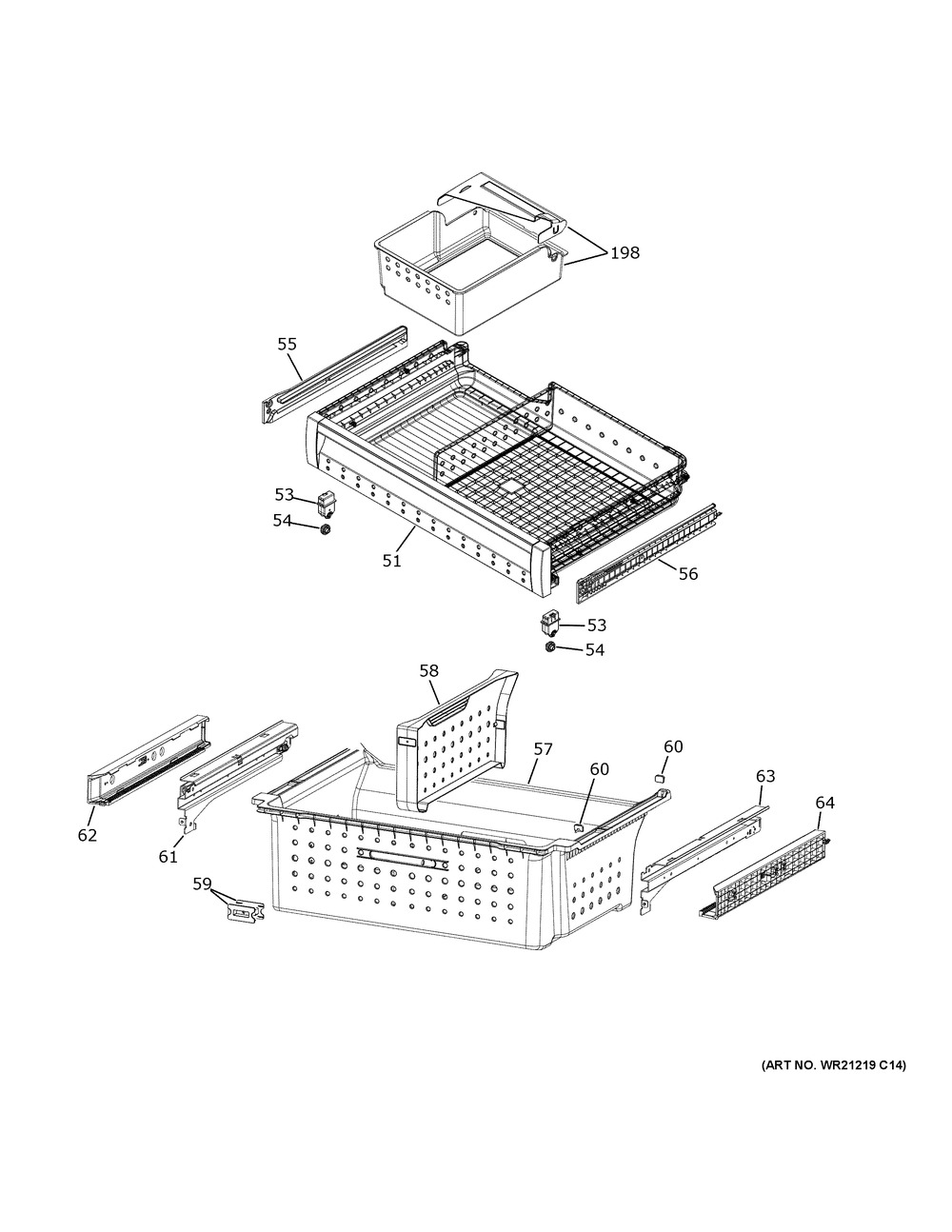 Freezer Shelves Diagram and Parts List for PGE29BYTBFS  General Electric Refrigerator